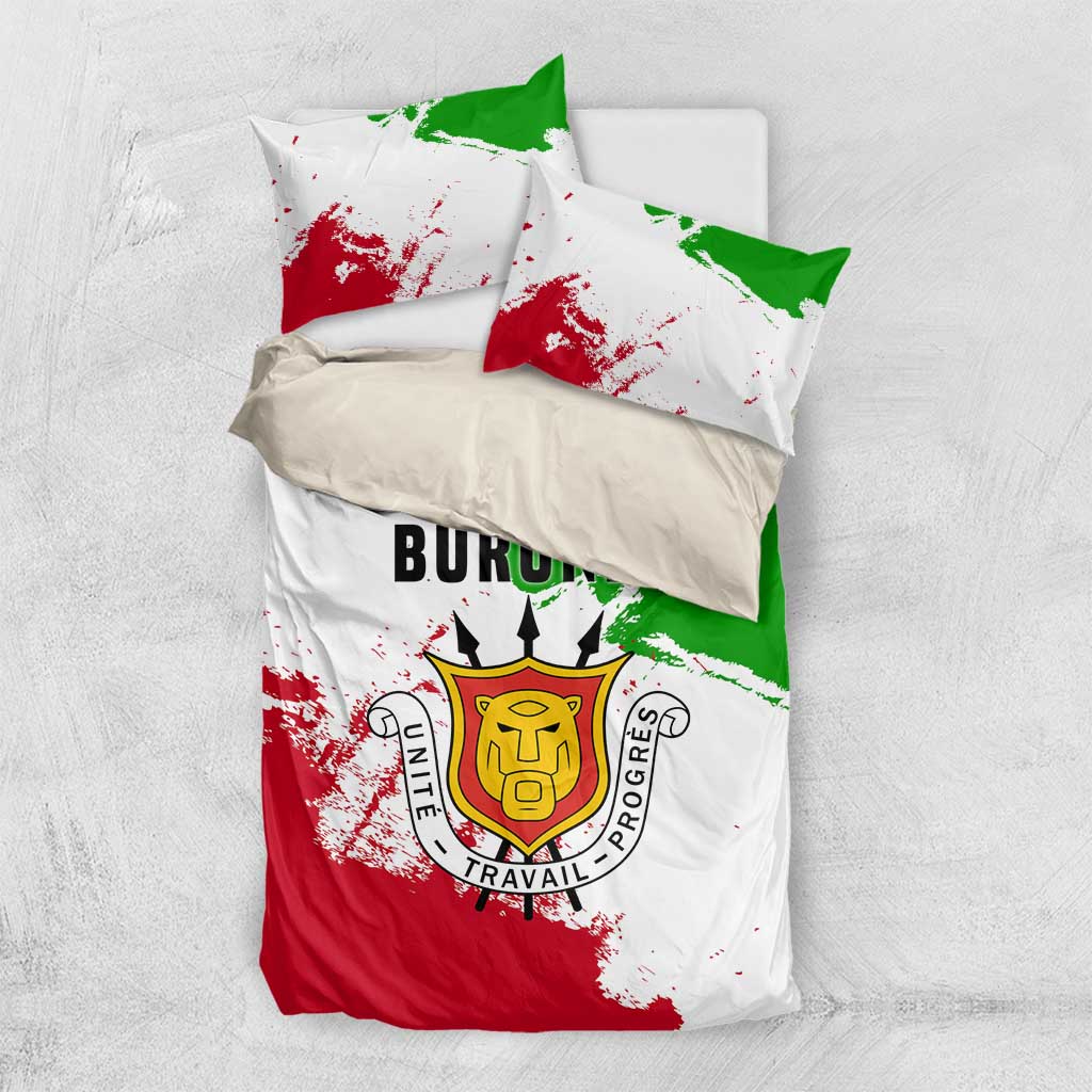 Burundi Flag Bedding Set with National Emblem and Motto Unité Travail Progres