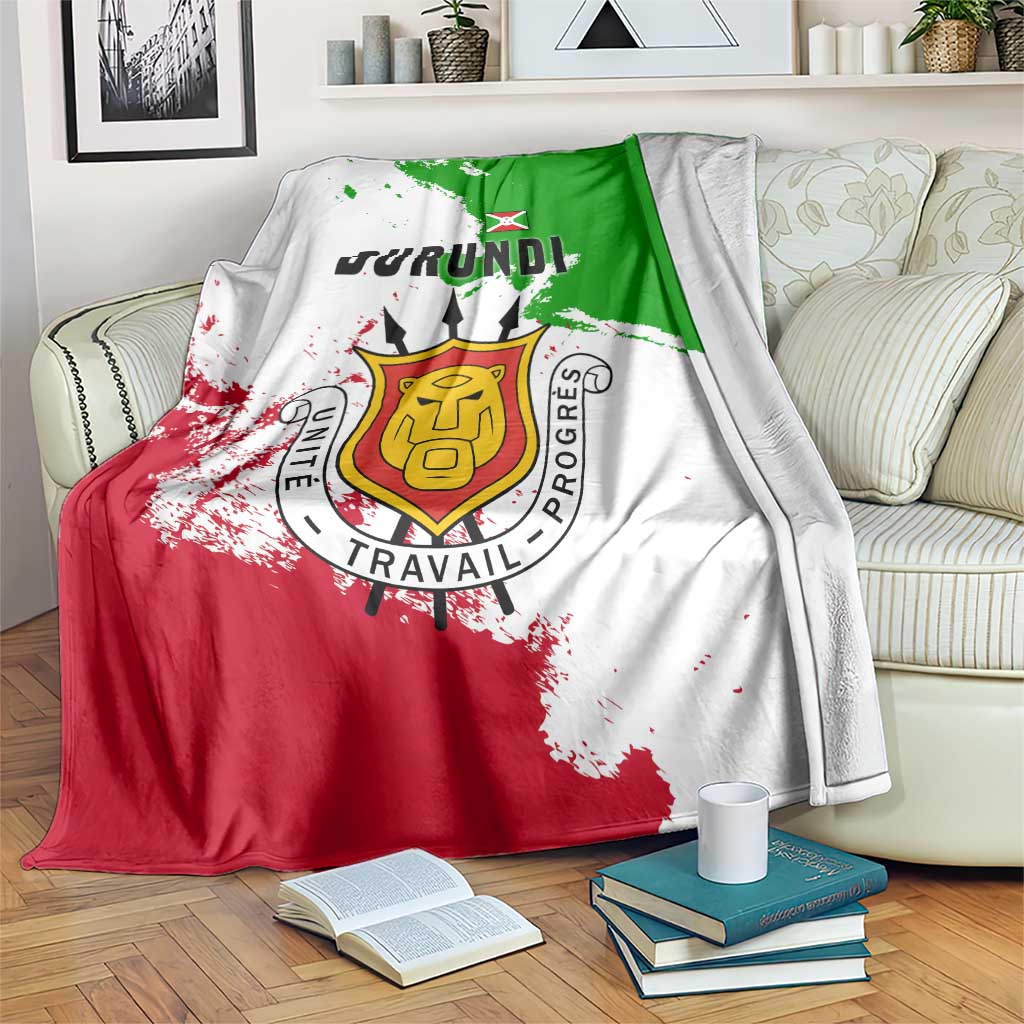 Burundi Flag Blanket with National Emblem and Motto Unité Travail Progres