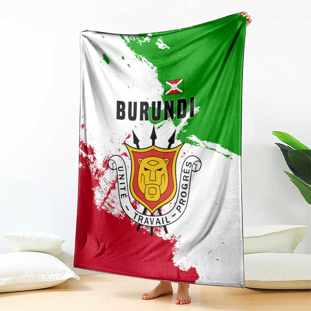 Burundi Flag Blanket with National Emblem and Motto Unité Travail Progres