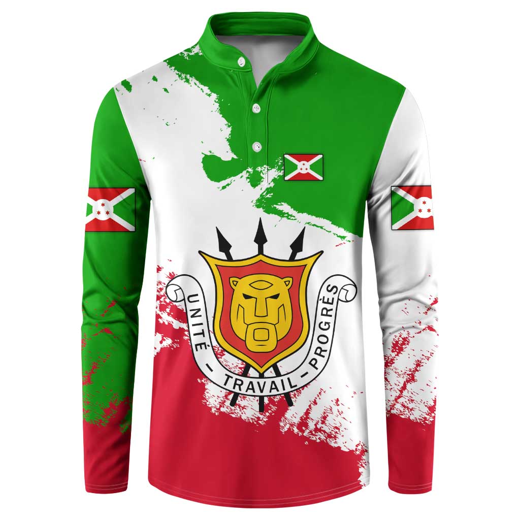 Burundi Flag Button Sweatshirt with National Emblem and Motto Unité Travail Progres