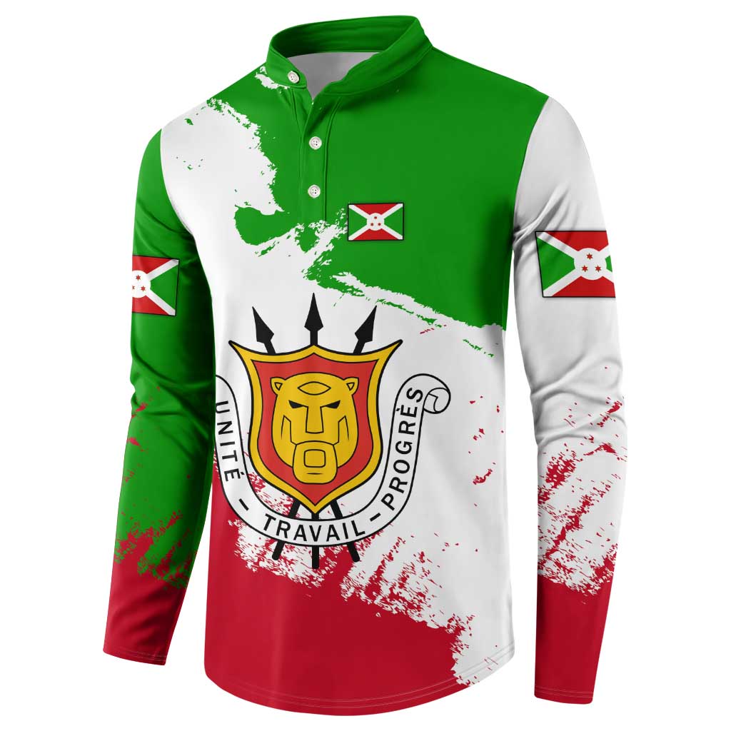 Burundi Flag Button Sweatshirt with National Emblem and Motto Unité Travail Progres