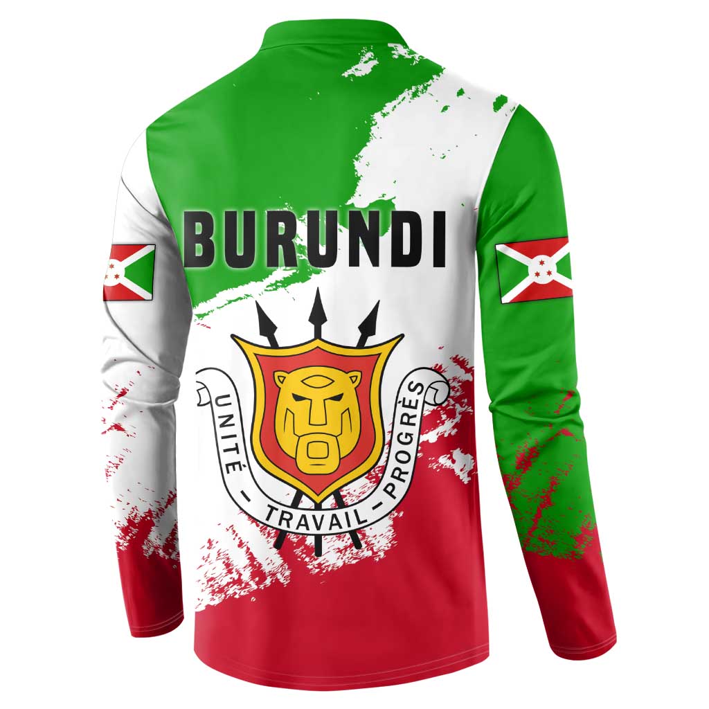 Burundi Flag Button Sweatshirt with National Emblem and Motto Unité Travail Progres