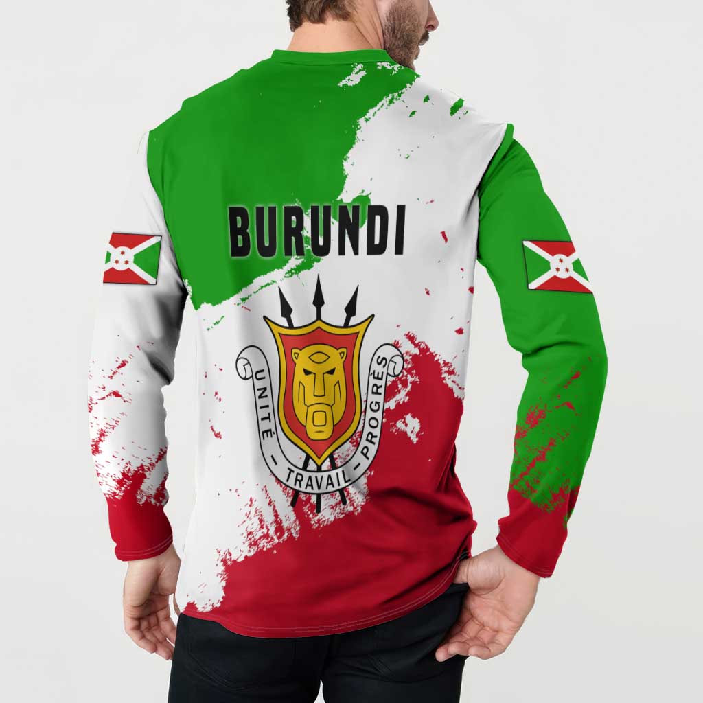Burundi Flag Button Sweatshirt with National Emblem and Motto Unité Travail Progres