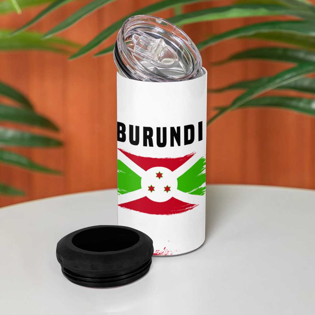 Burundi Flag 4 in 1 Can Cooler Tumbler with National Emblem and Motto Unité Travail Progres