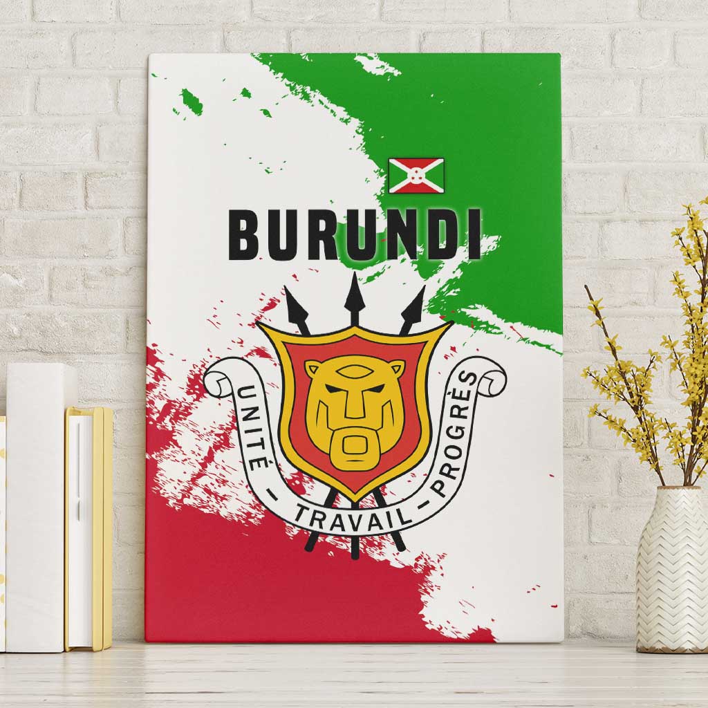 Burundi Flag Canvas Wall Art with National Emblem and Motto Unité Travail Progres