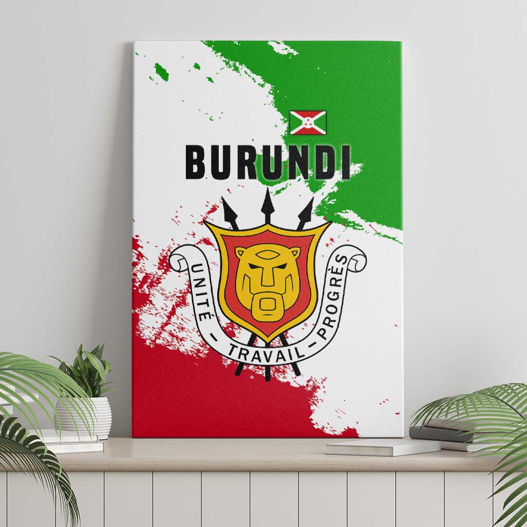 Burundi Flag Canvas Wall Art with National Emblem and Motto Unité Travail Progres