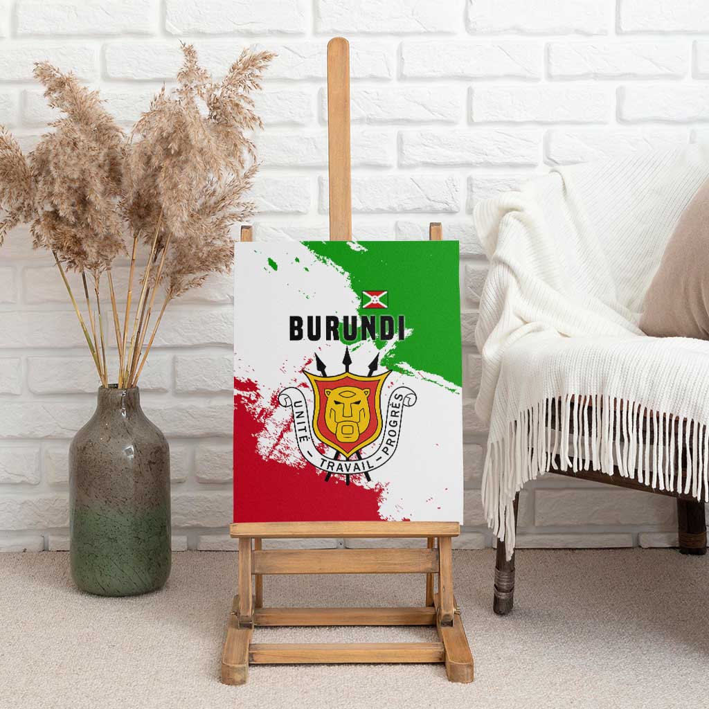 Burundi Flag Canvas Wall Art with National Emblem and Motto Unité Travail Progres