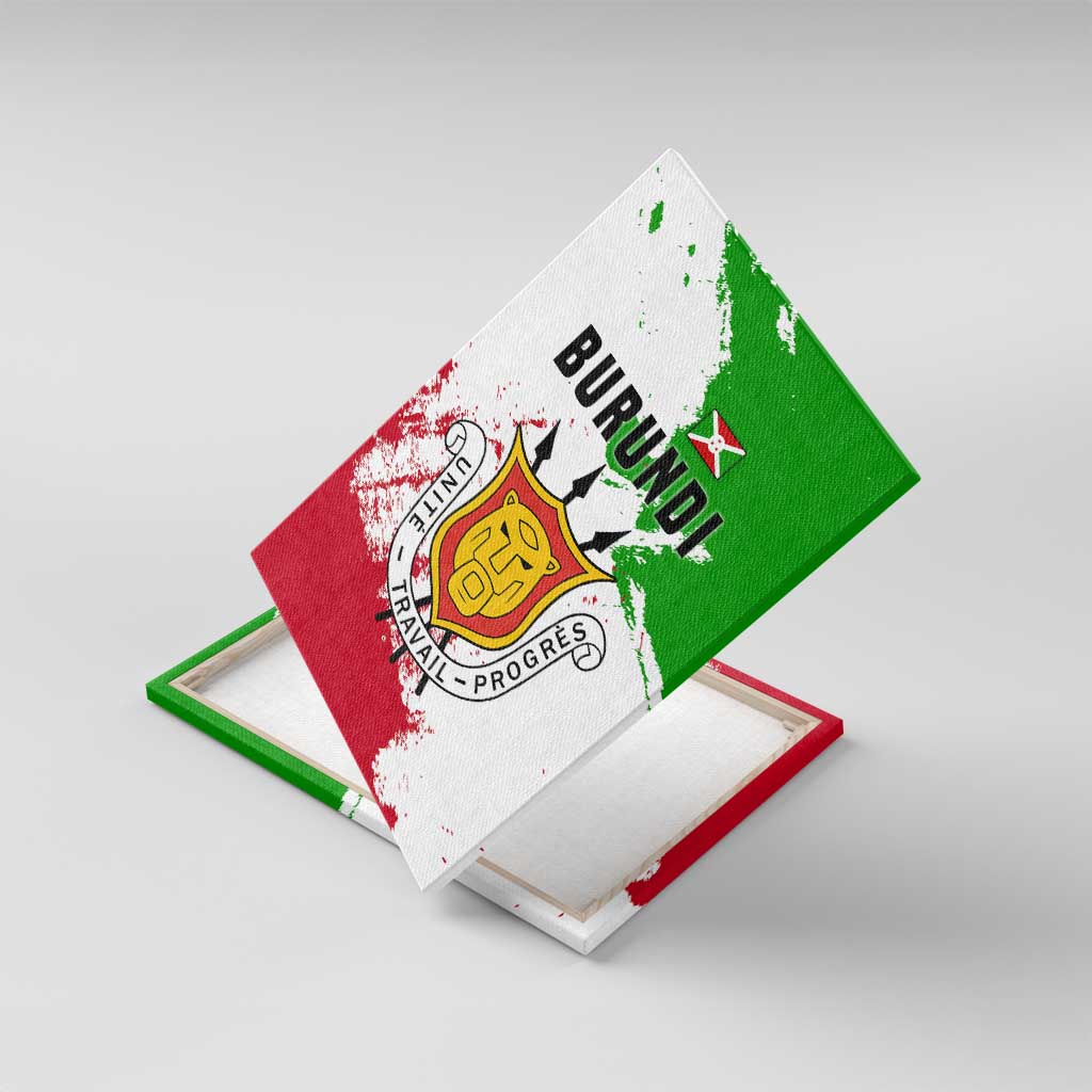 Burundi Flag Canvas Wall Art with National Emblem and Motto Unité Travail Progres