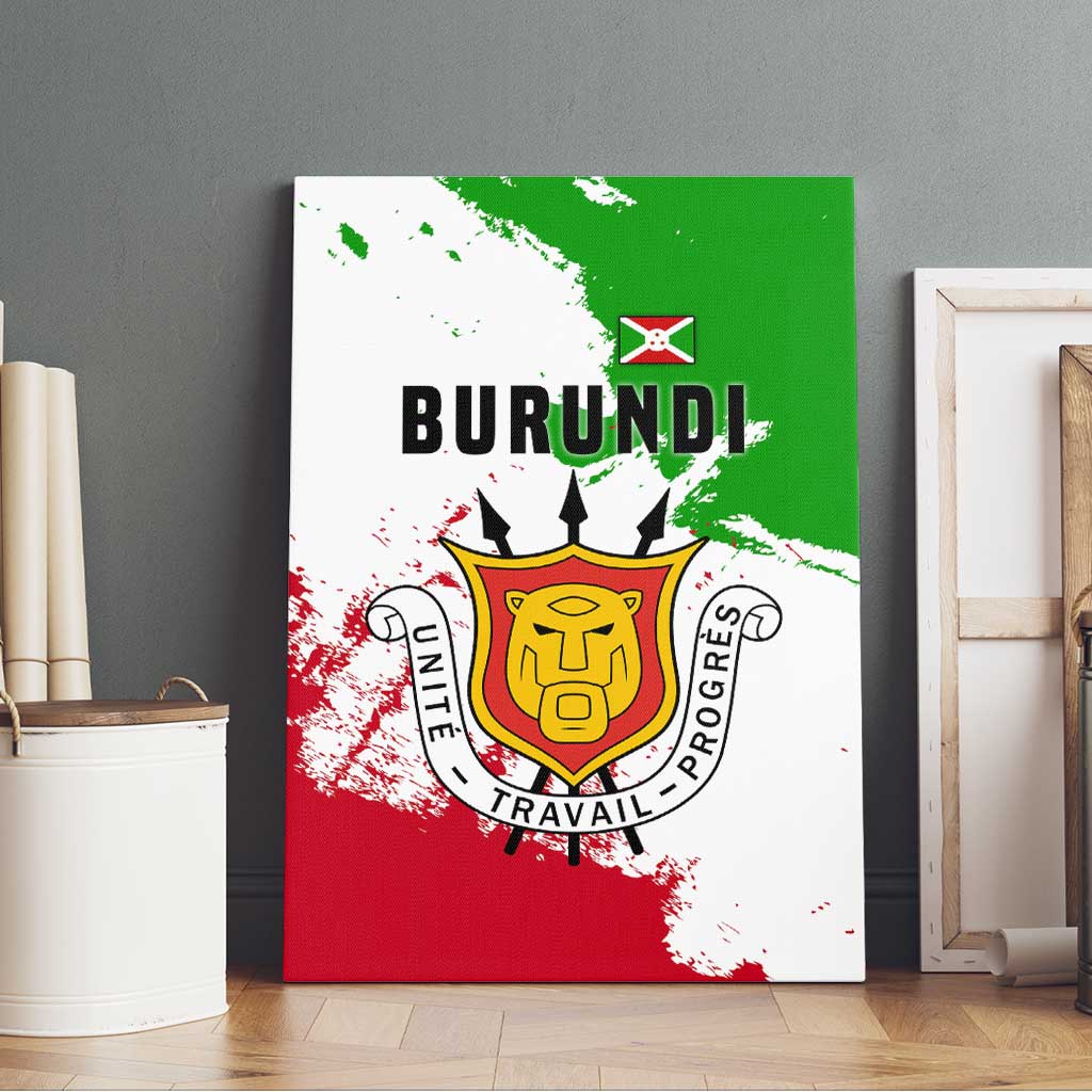 Burundi Flag Canvas Wall Art with National Emblem and Motto Unité Travail Progres