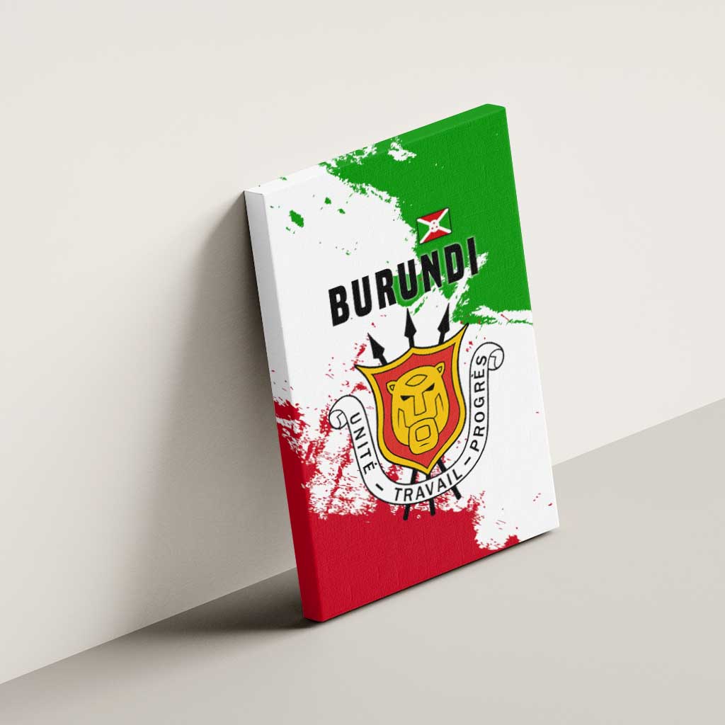 Burundi Flag Canvas Wall Art with National Emblem and Motto Unité Travail Progres