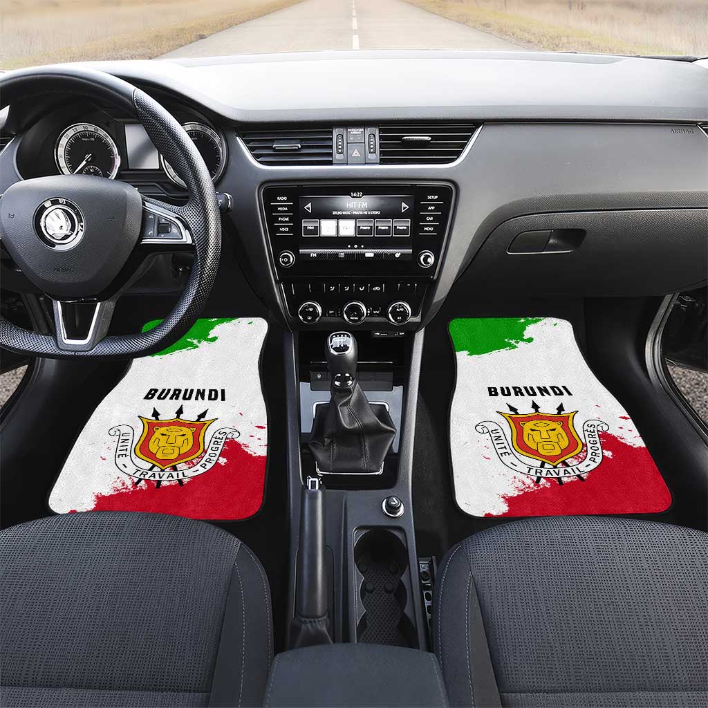 Burundi Flag Car Mats with National Emblem and Motto Unité Travail Progres