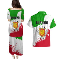 Burundi Flag Couples Matching Puletasi and Hawaiian Shirt with National Emblem and Motto Unité Travail Progres