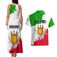 Burundi Flag Couples Matching Tank Maxi Dress and Hawaiian Shirt with National Emblem and Motto Unité Travail Progres