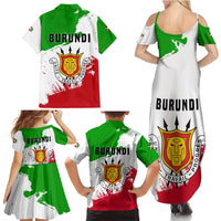 Burundi Flag Family Matching Summer Maxi Dress and Hawaiian Shirt with National Emblem and Motto Unité Travail Progres