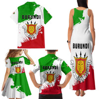 Burundi Flag Family Matching Tank Maxi Dress and Hawaiian Shirt with National Emblem and Motto Unité Travail Progres
