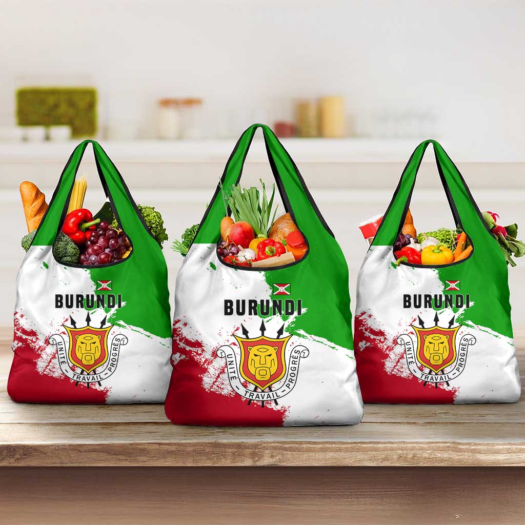 Burundi Flag Grocery Bag with National Emblem and Motto Unité Travail Progres
