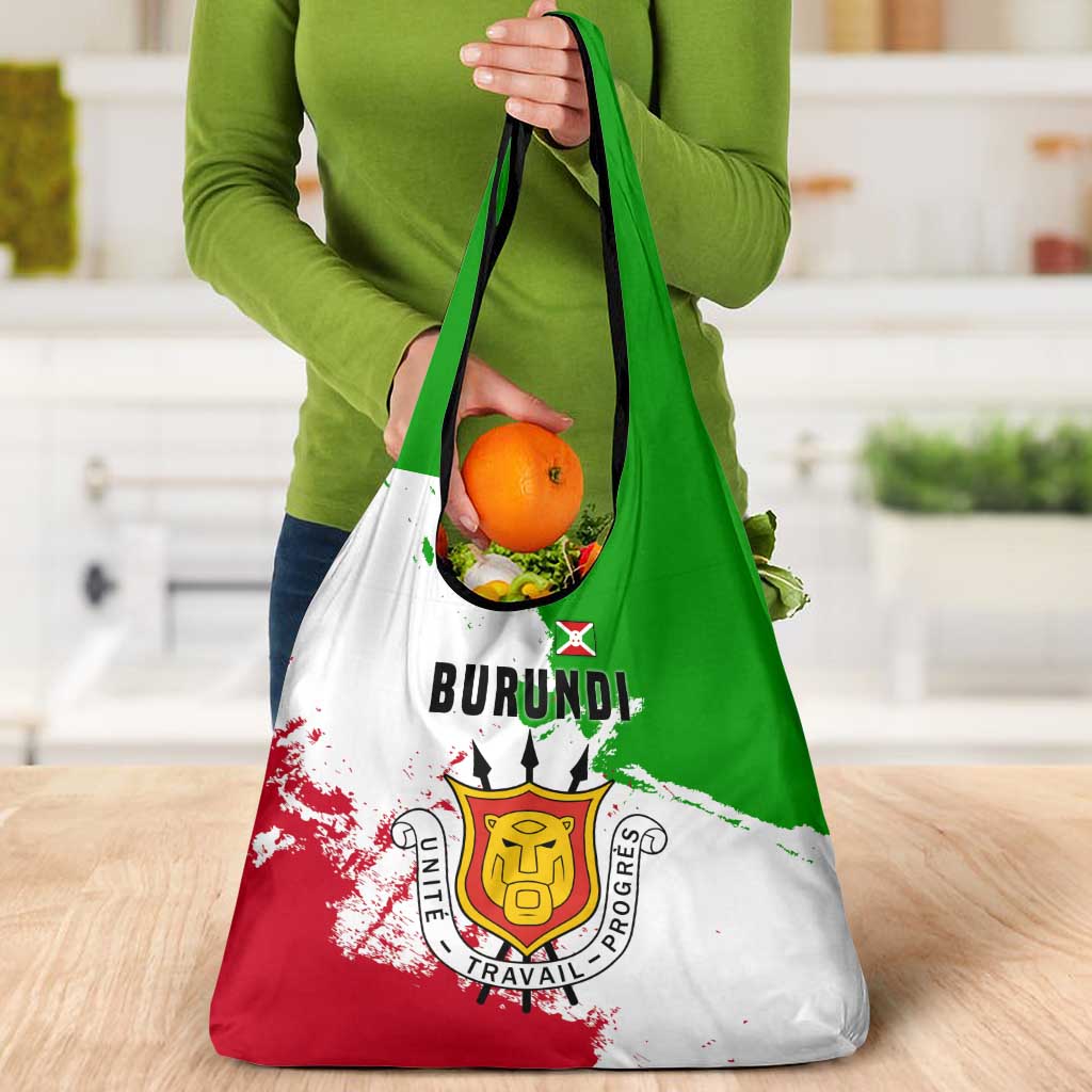 Burundi Flag Grocery Bag with National Emblem and Motto Unité Travail Progres