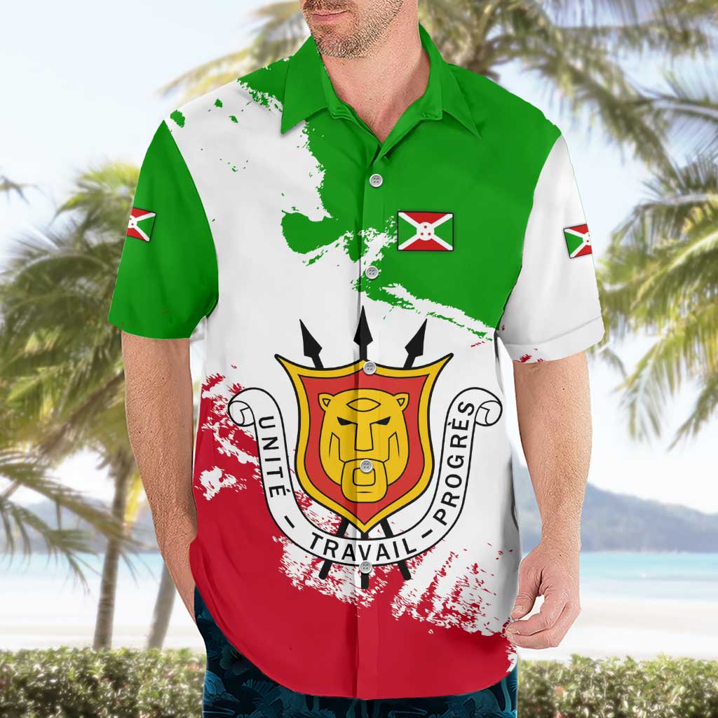 Burundi Flag Hawaiian Shirt with National Emblem and Motto Unité Travail Progres