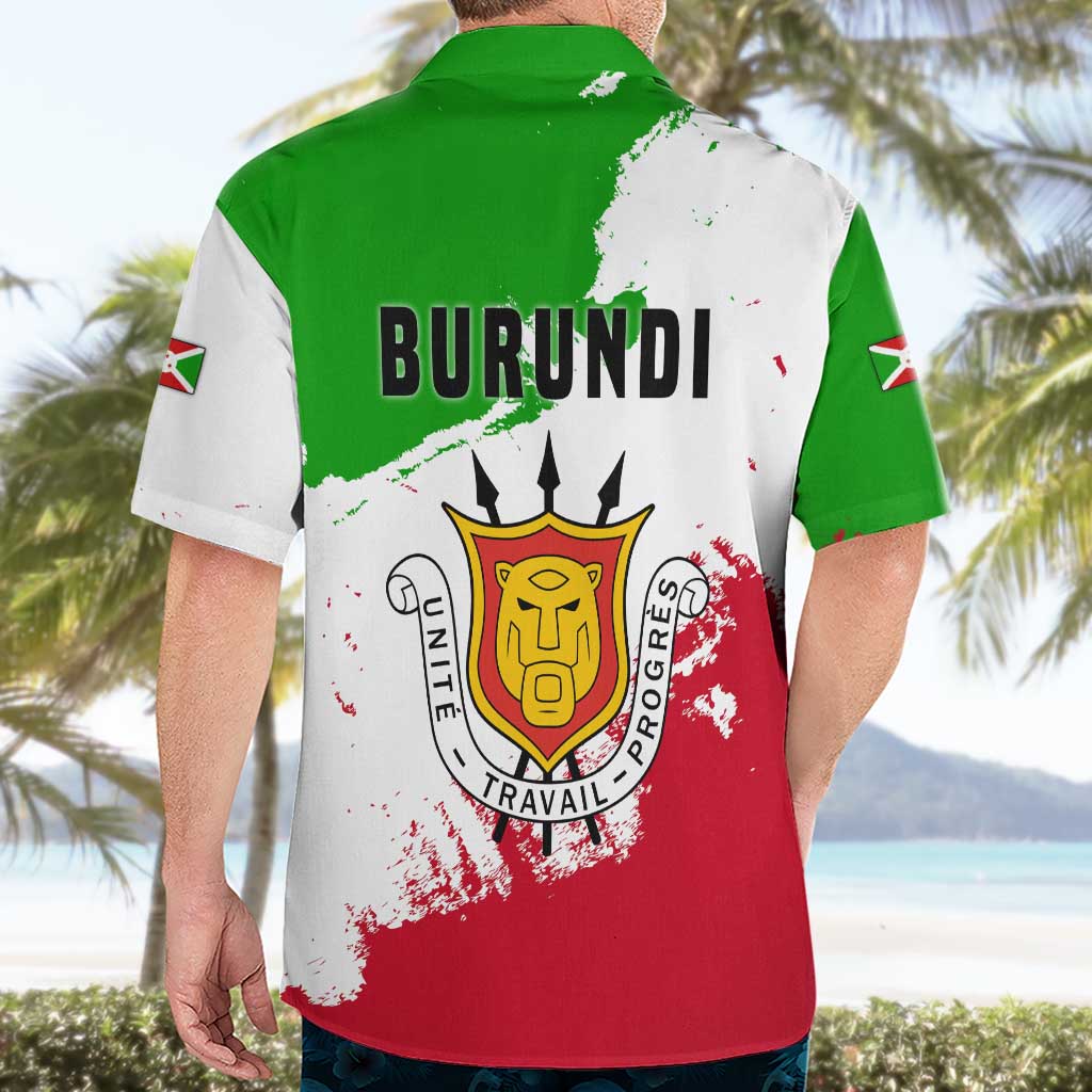 Burundi Flag Hawaiian Shirt with National Emblem and Motto Unité Travail Progres