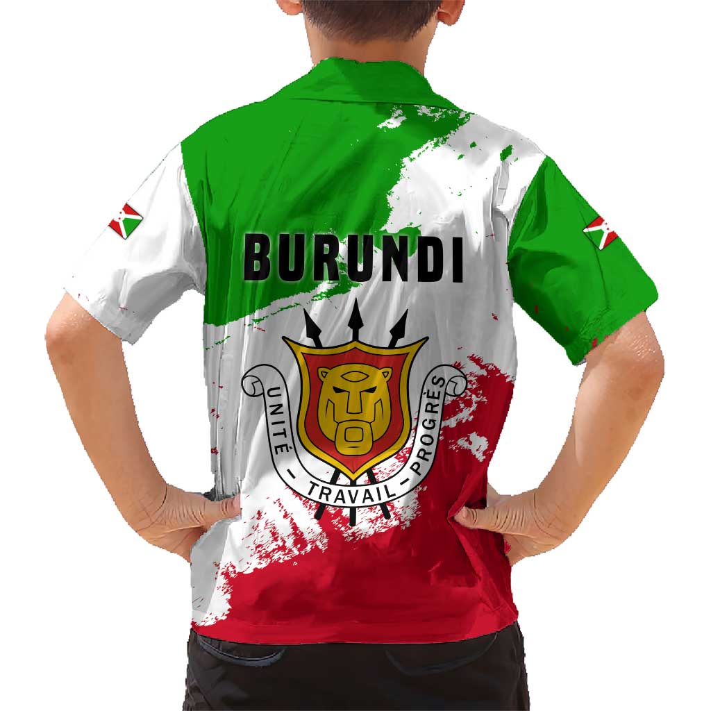 Burundi Flag Hawaiian Shirt with National Emblem and Motto Unité Travail Progres