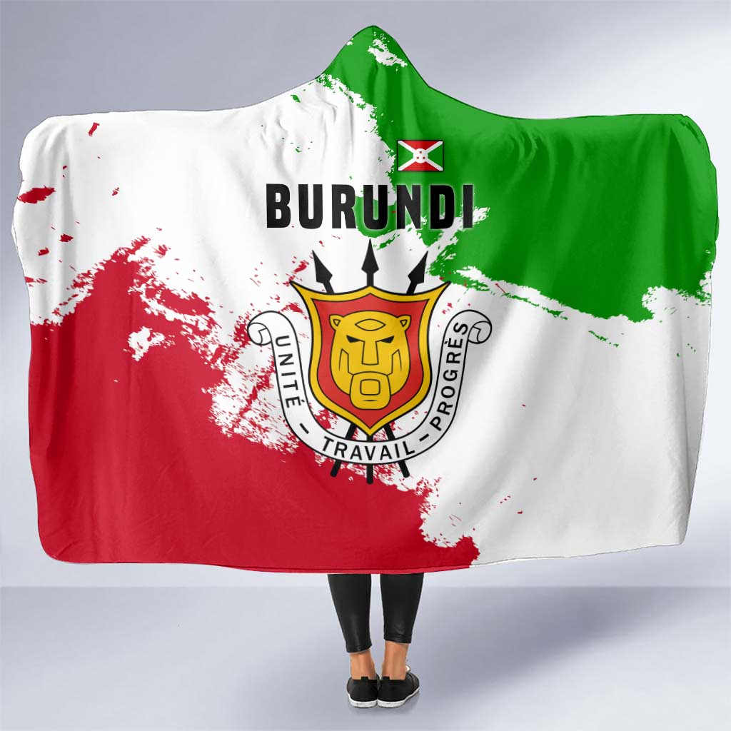 Burundi Flag Hooded Blanket with National Emblem and Motto Unité Travail Progres