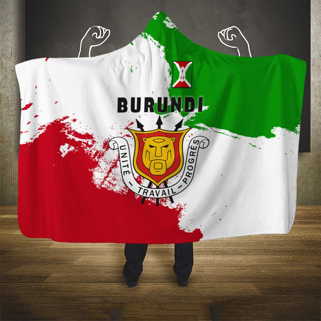 Burundi Flag Hooded Blanket with National Emblem and Motto Unité Travail Progres