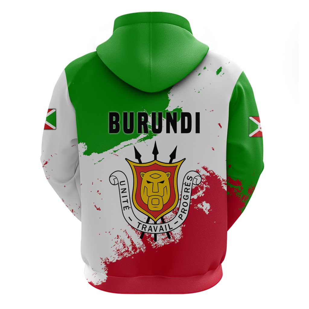 Burundi Flag Hoodie with National Emblem and Motto Unité Travail Progres