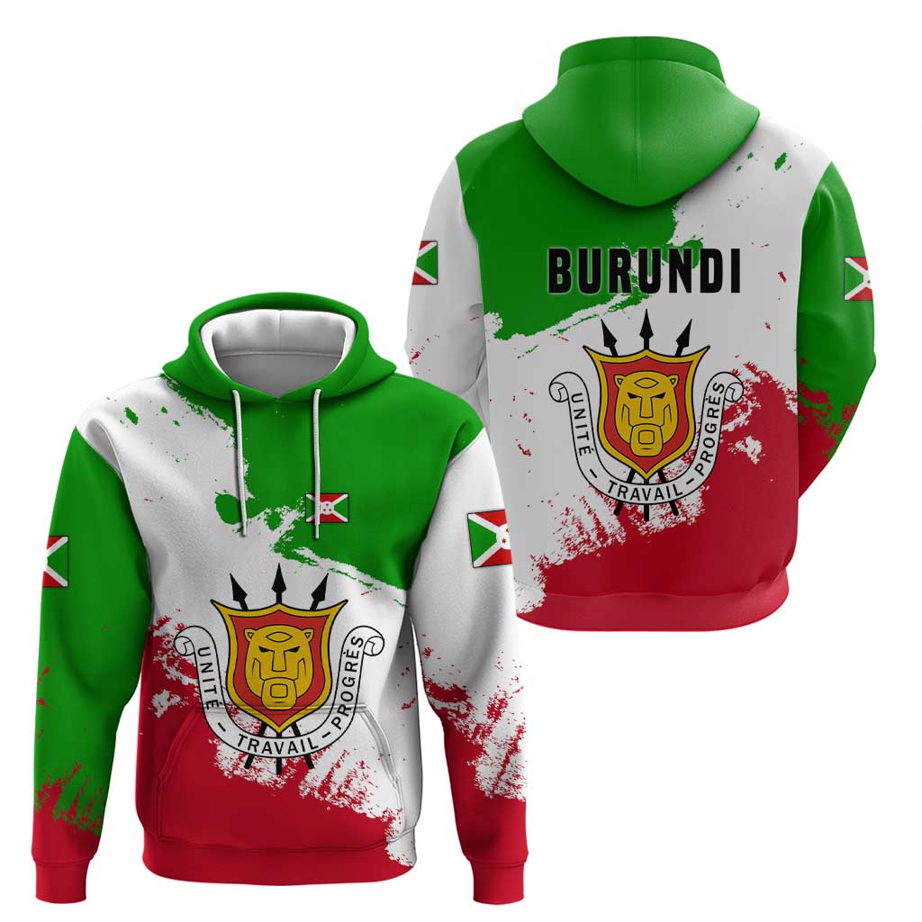 Burundi Flag Hoodie with National Emblem and Motto Unité Travail Progres
