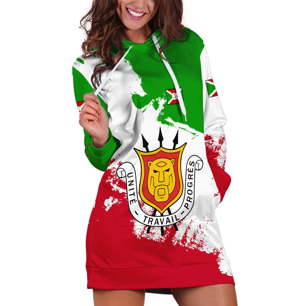 Burundi Flag Hoodie Dress with National Emblem and Motto Unité Travail Progres