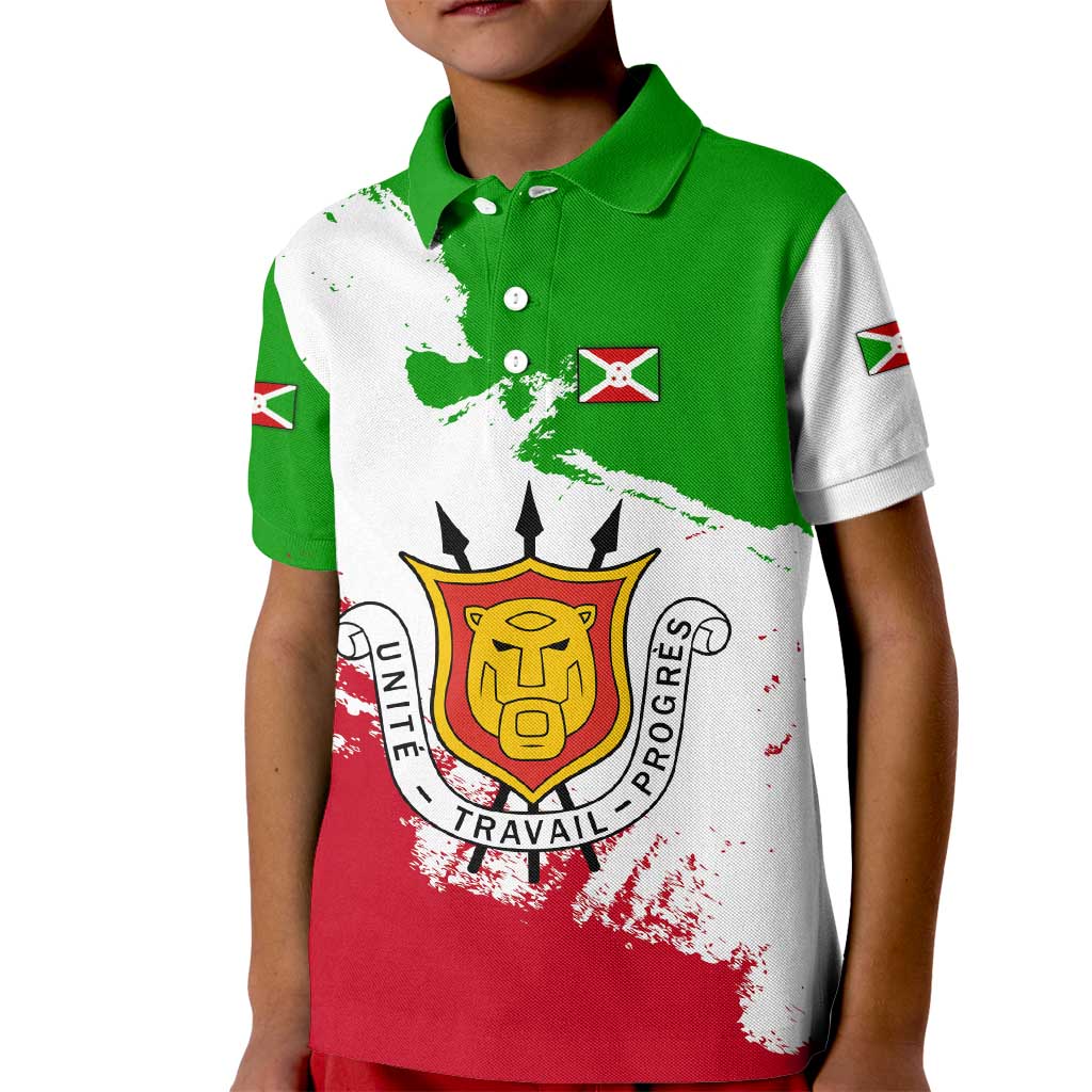 Burundi Flag Kid Polo Shirt with National Emblem and Motto Unité Travail Progres