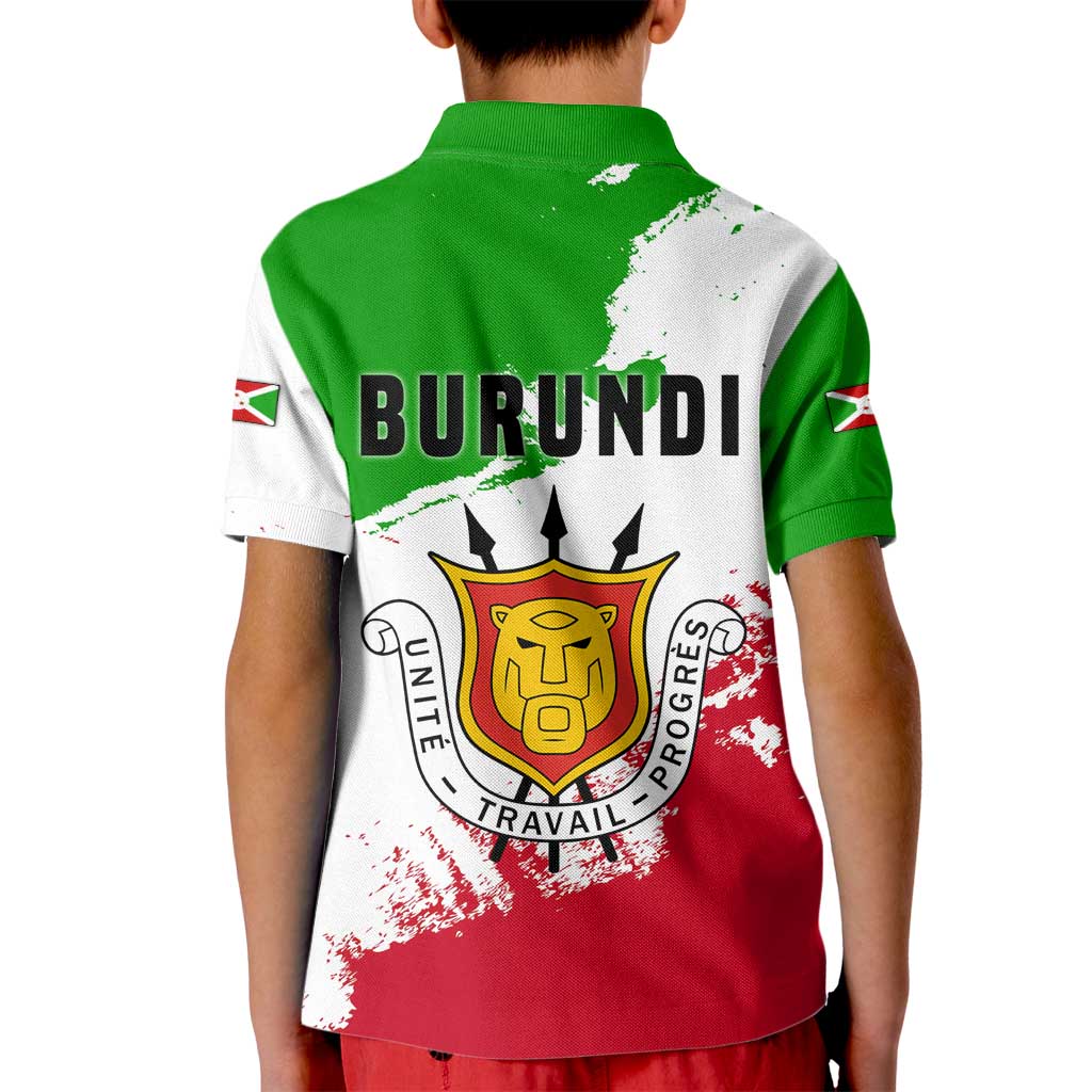 Burundi Flag Kid Polo Shirt with National Emblem and Motto Unité Travail Progres