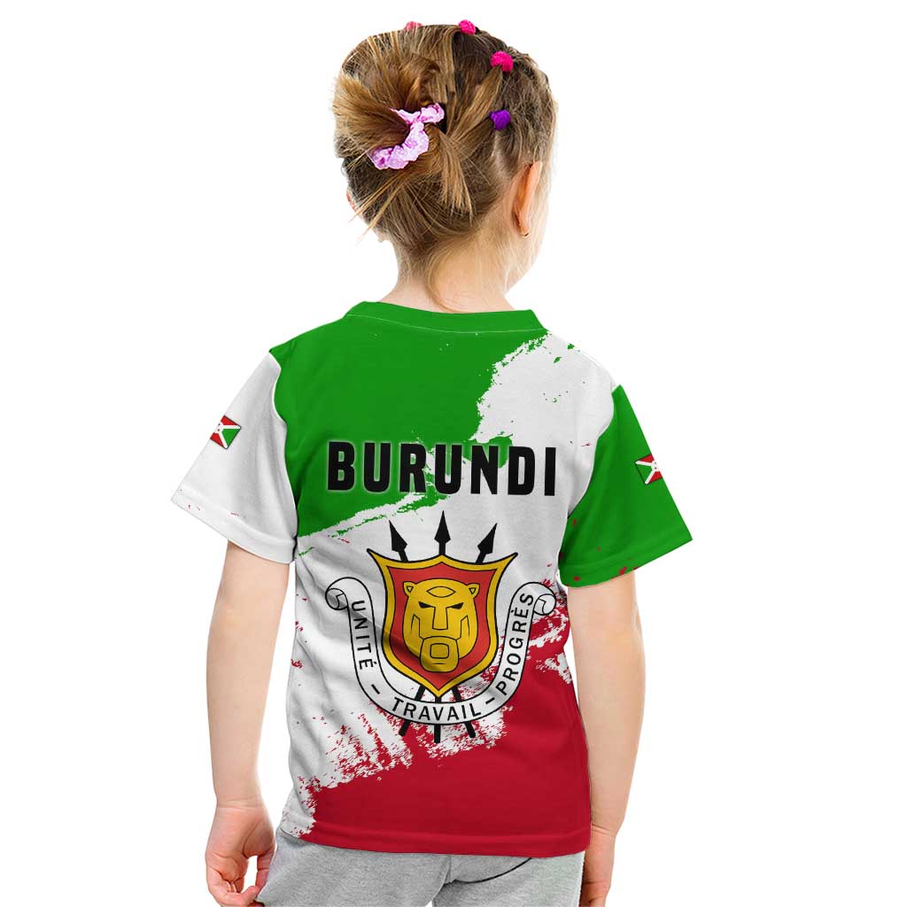 Burundi Flag Kid T Shirt with National Emblem and Motto Unité Travail Progres