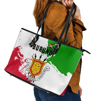 Burundi Flag Leather Tote Bag with National Emblem and Motto Unité Travail Progres