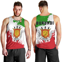 Burundi Flag Men Tank Top with National Emblem and Motto Unité Travail Progres