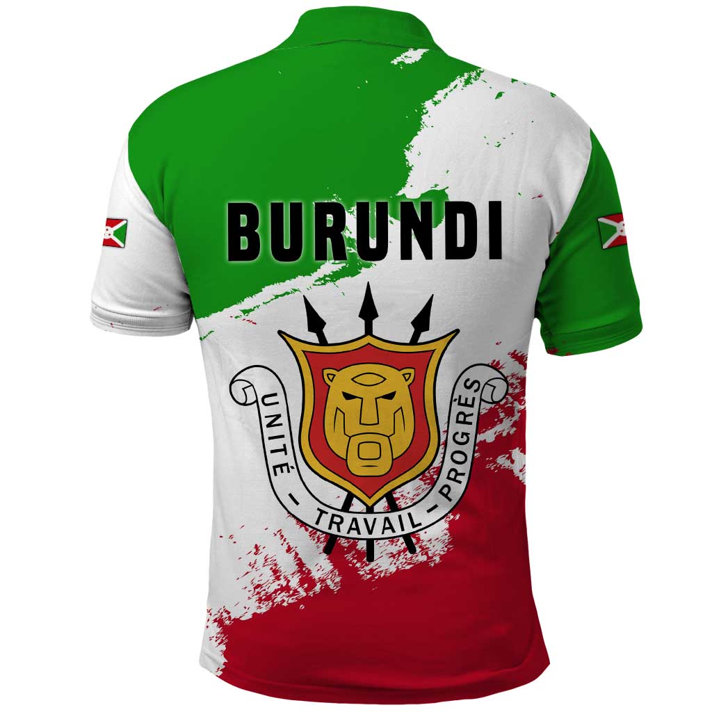 Burundi Flag Polo Shirt with National Emblem and Motto Unité Travail Progres