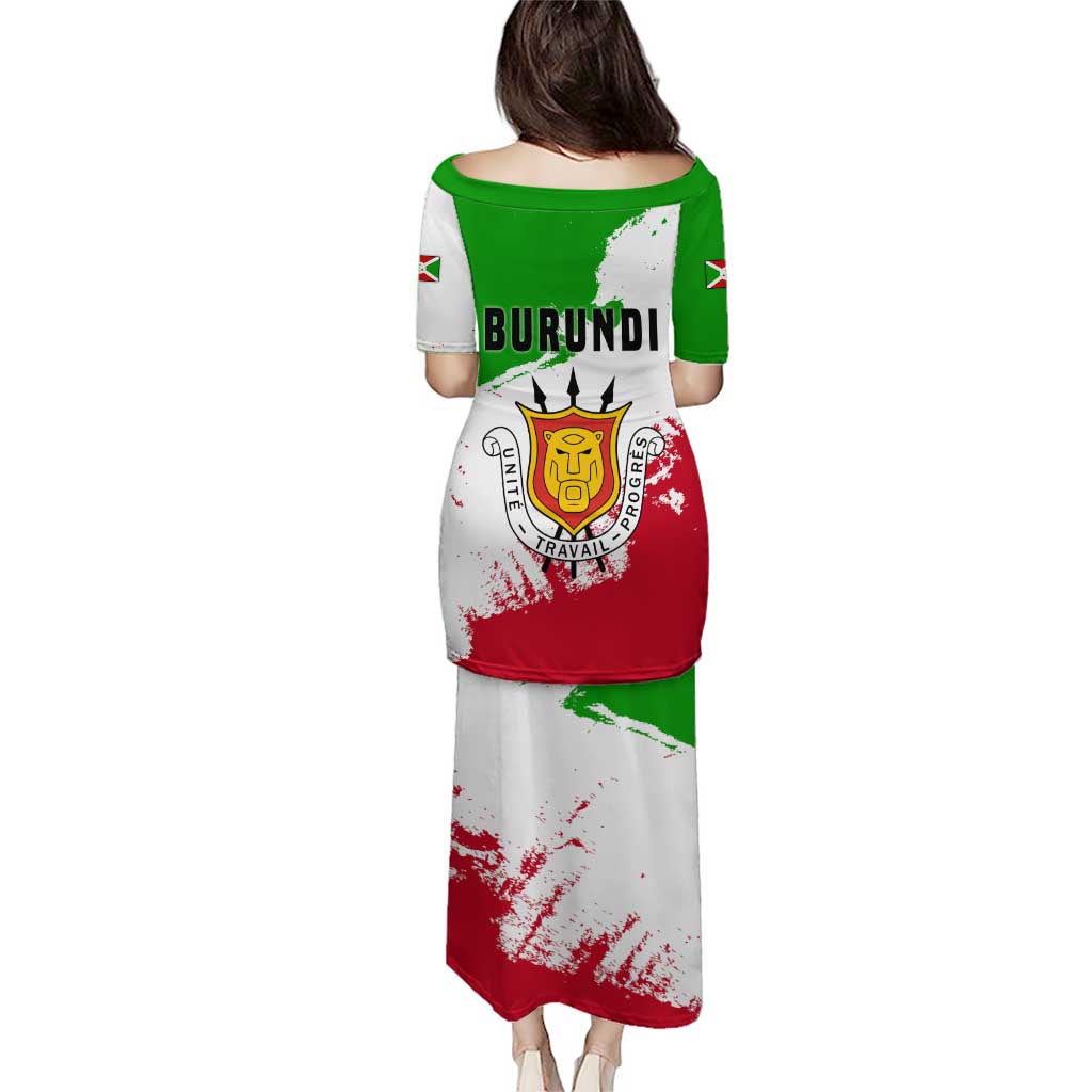 Burundi Flag Puletasi with National Emblem and Motto Unité Travail Progres