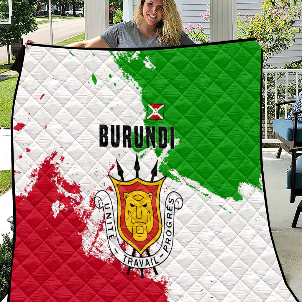 Burundi Flag Quilt with National Emblem and Motto Unité Travail Progres