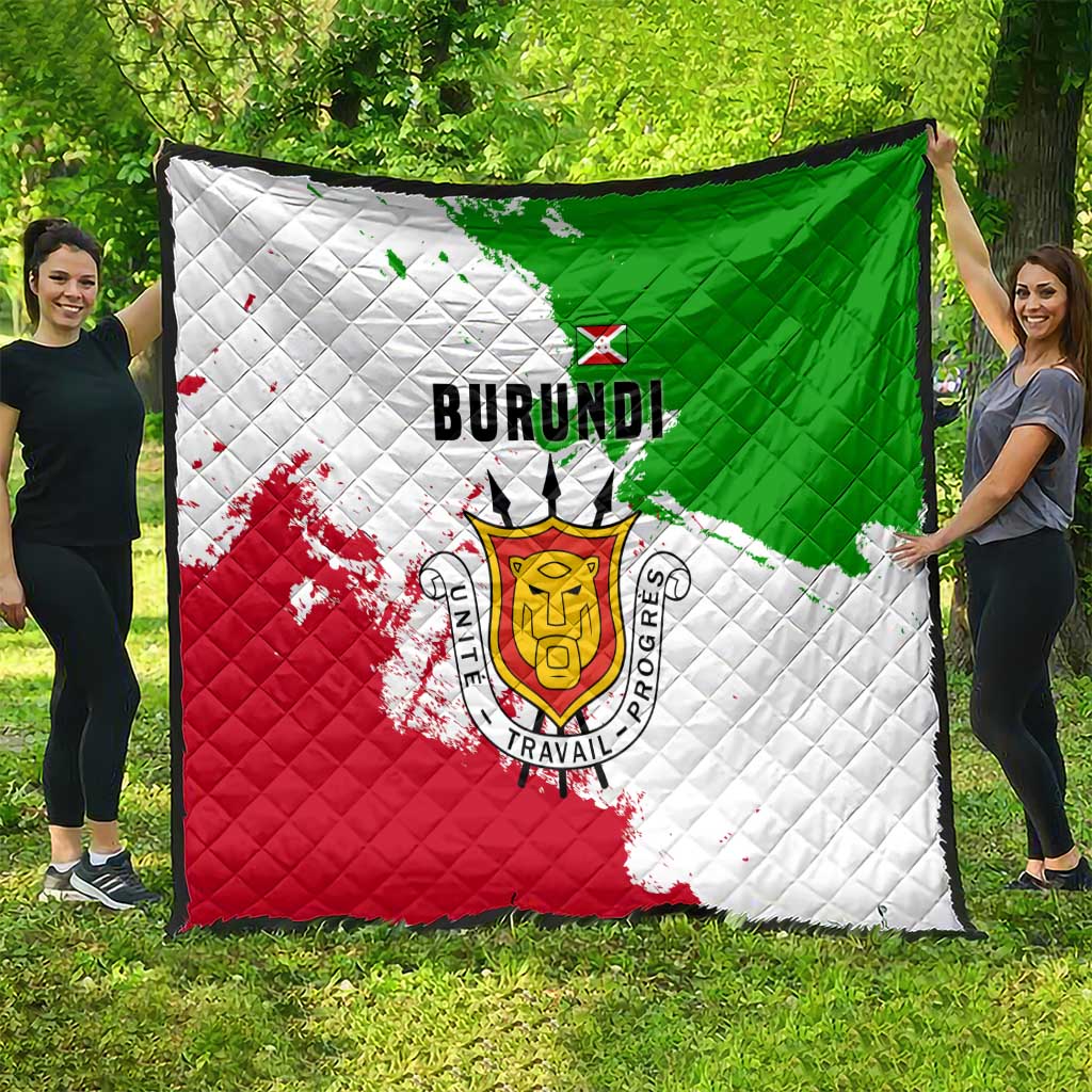 Burundi Flag Quilt with National Emblem and Motto Unité Travail Progres