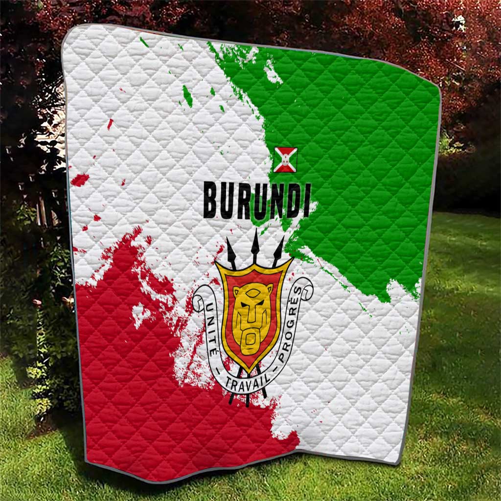 Burundi Flag Quilt with National Emblem and Motto Unité Travail Progres