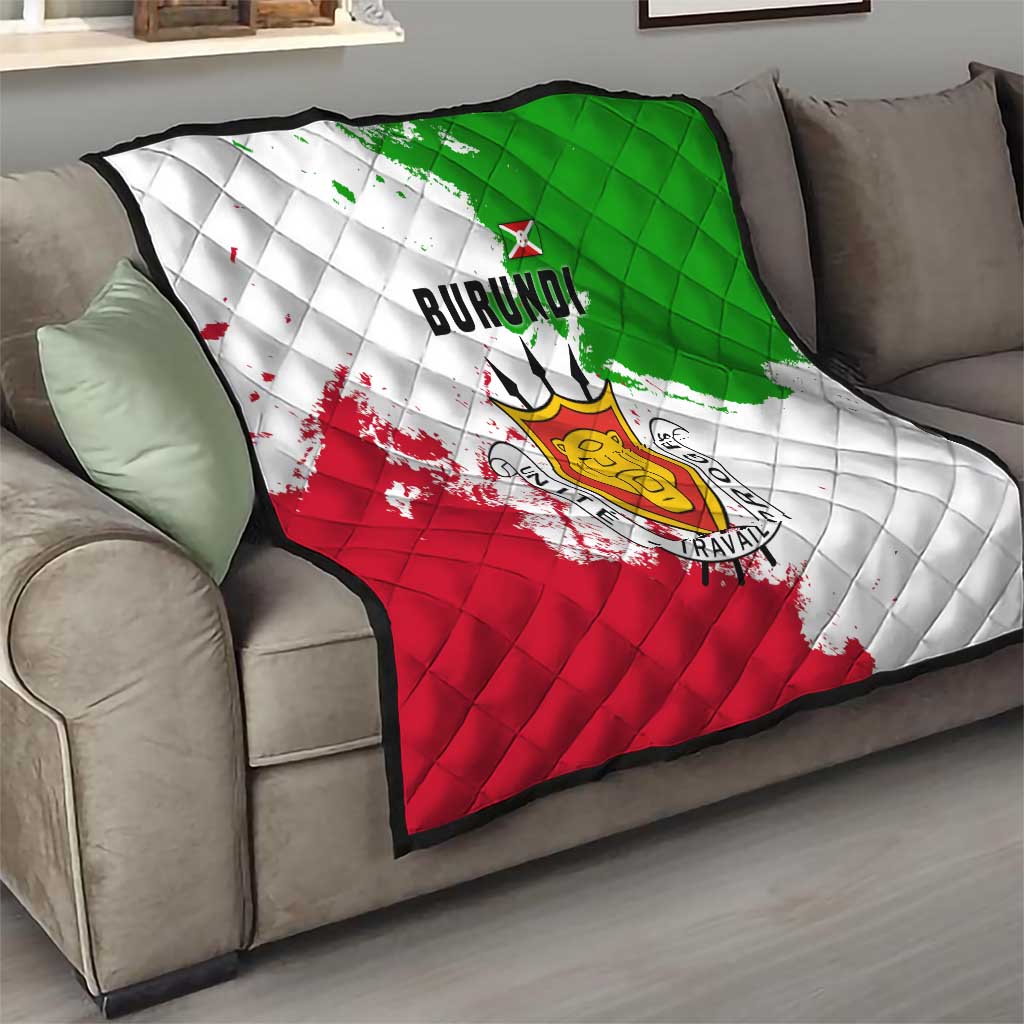 Burundi Flag Quilt with National Emblem and Motto Unité Travail Progres