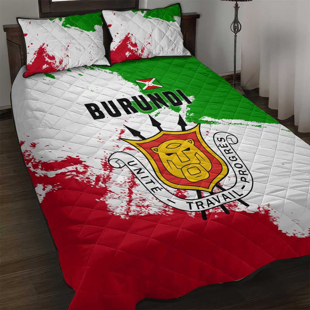 Burundi Flag Quilt Bed Set with National Emblem and Motto Unité Travail Progres