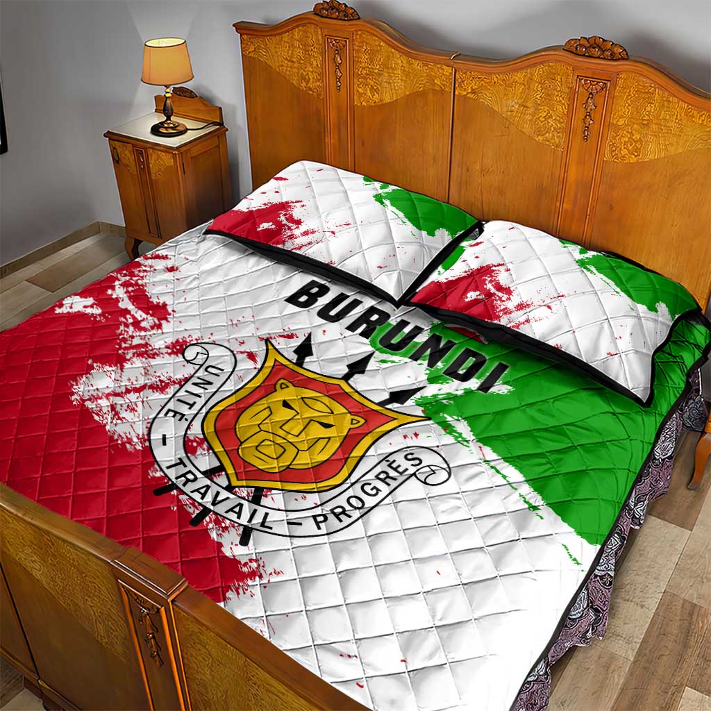 Burundi Flag Quilt Bed Set with National Emblem and Motto Unité Travail Progres