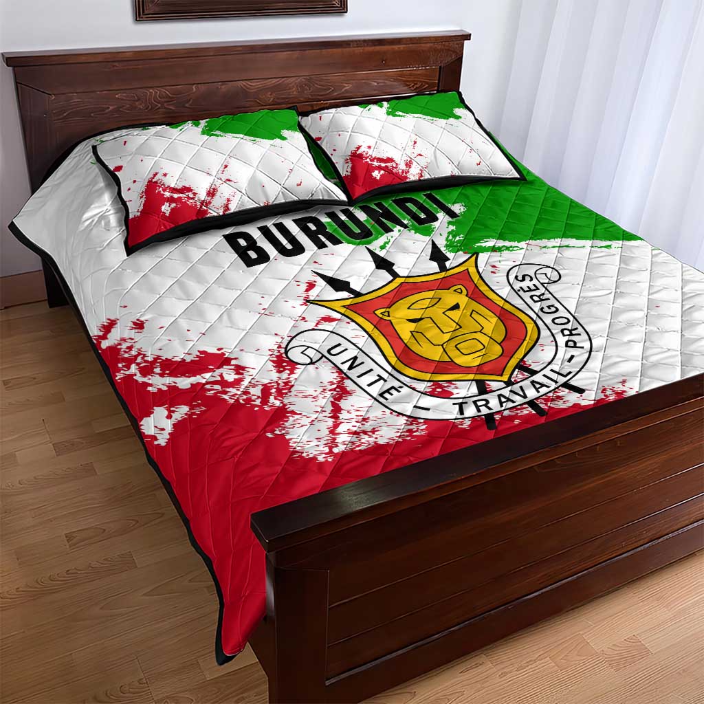 Burundi Flag Quilt Bed Set with National Emblem and Motto Unité Travail Progres