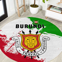 Burundi Flag Round Carpet with National Emblem and Motto Unité Travail Progres