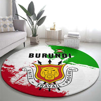 Burundi Flag Round Carpet with National Emblem and Motto Unité Travail Progres