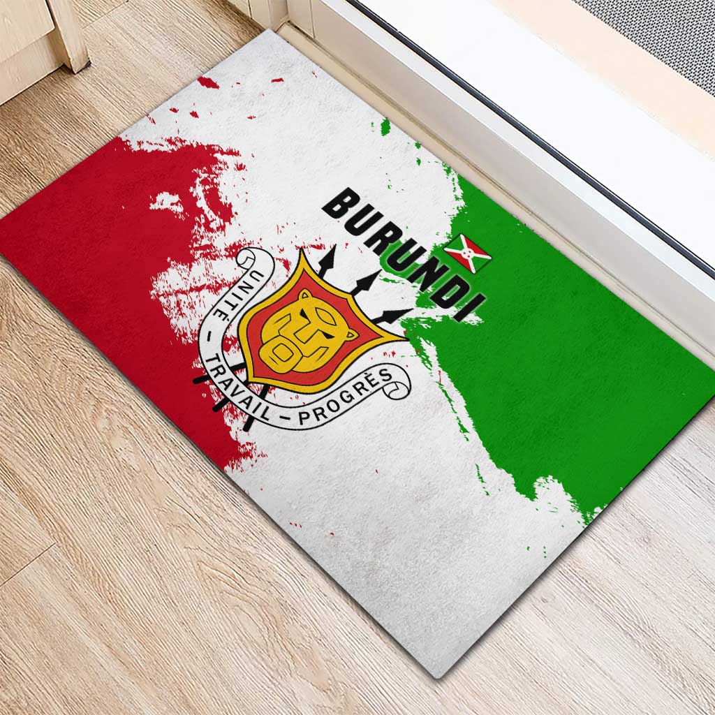 Burundi Flag Rubber Doormat with National Emblem and Motto Unité Travail Progres