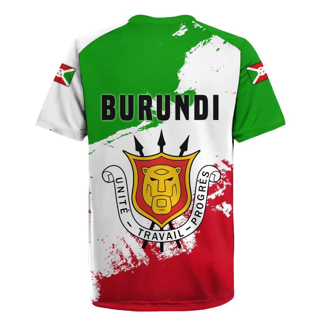 Burundi Flag Rugby Jersey with National Emblem and Motto Unité Travail Progres