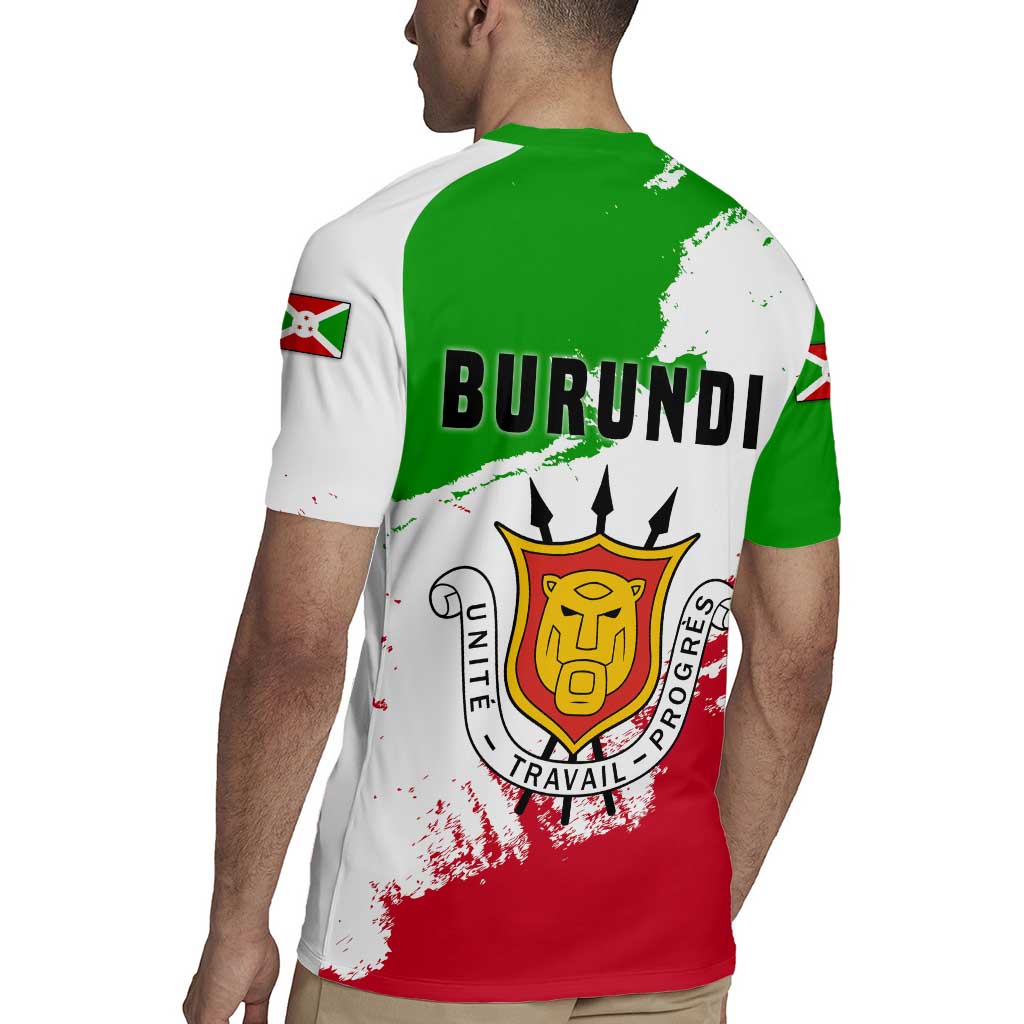 Burundi Flag Rugby Jersey with National Emblem and Motto Unité Travail Progres