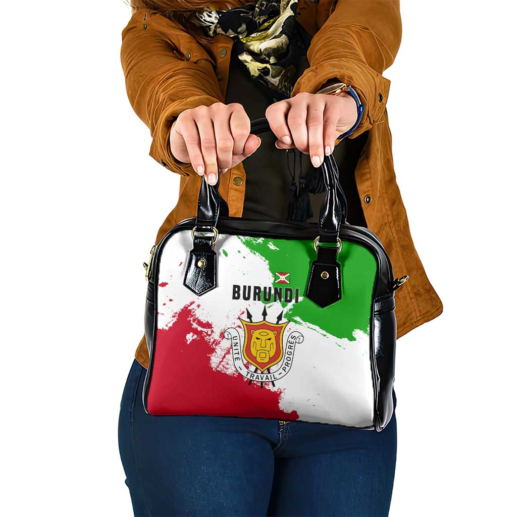 Burundi Flag Shoulder Handbag with National Emblem and Motto Unité Travail Progres