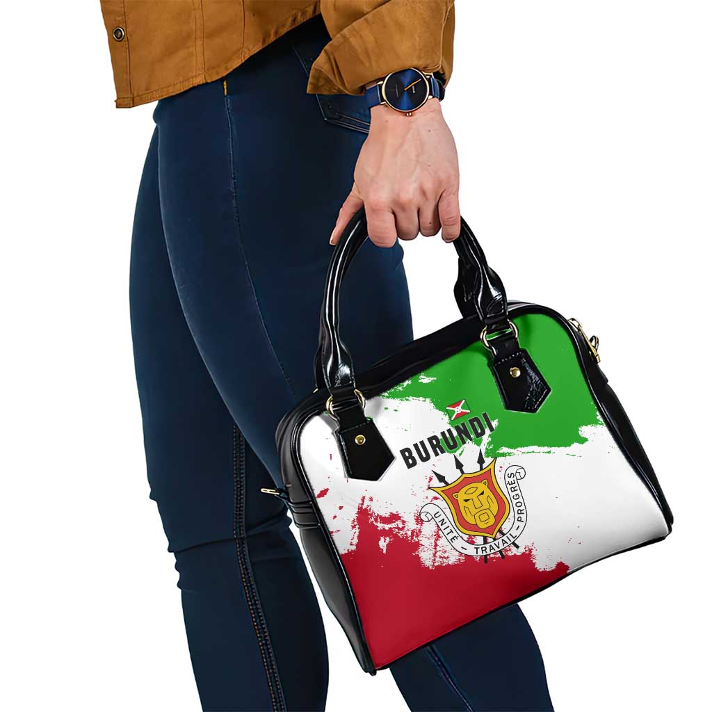 Burundi Flag Shoulder Handbag with National Emblem and Motto Unité Travail Progres